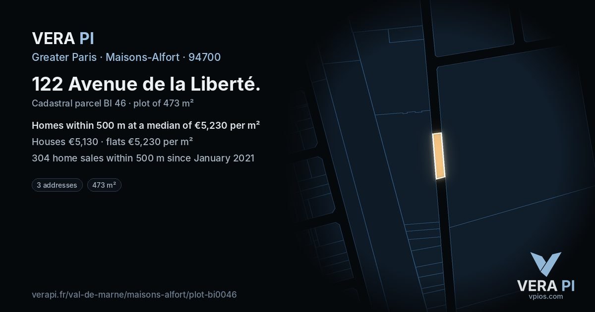 122 Avenue de la Liberté, Maisons-Alfort at night – the plot lit, the parcels around coloured by the prices near them