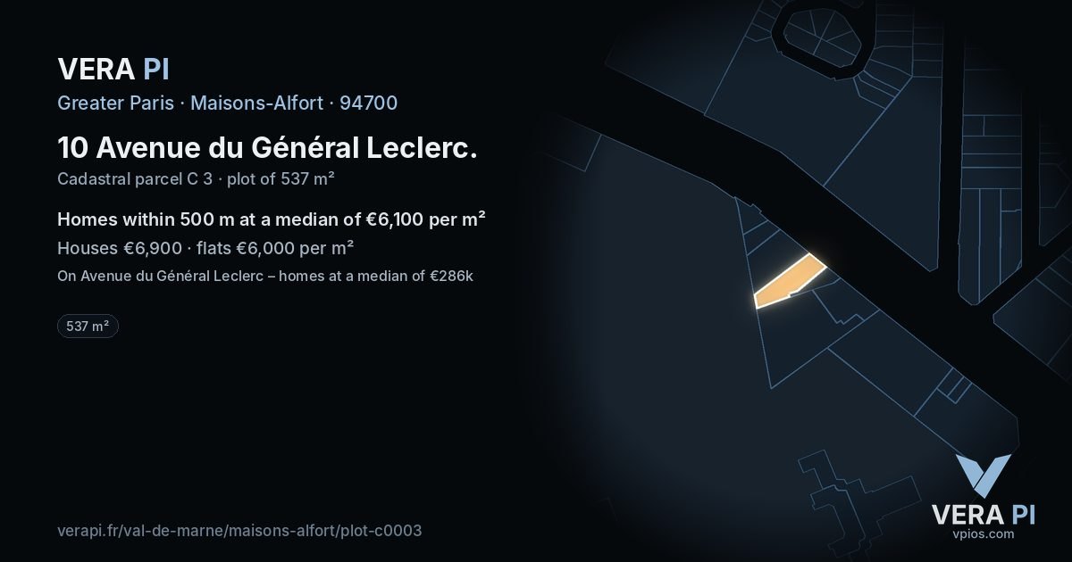 10 Avenue du Général Leclerc, Maisons-Alfort at night – the plot lit, the parcels around coloured by the prices near them