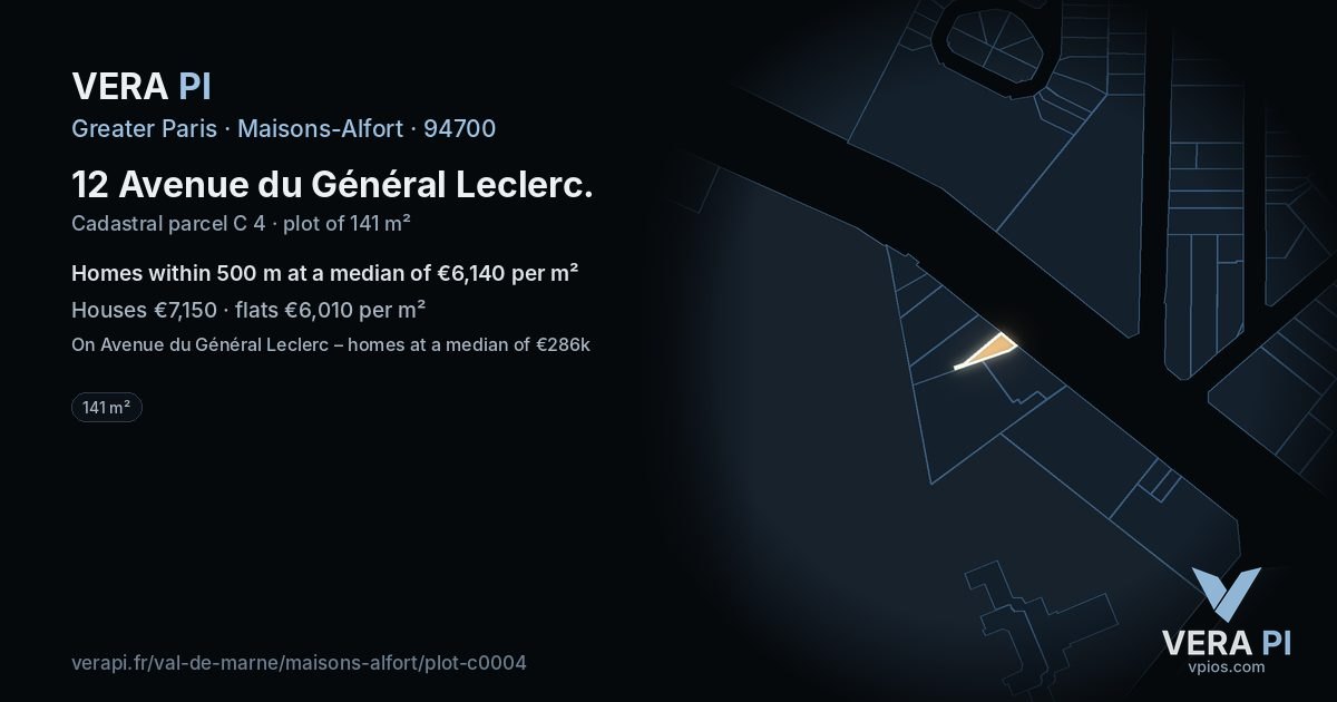 12 Avenue du Général Leclerc, Maisons-Alfort at night – the plot lit, the parcels around coloured by the prices near them