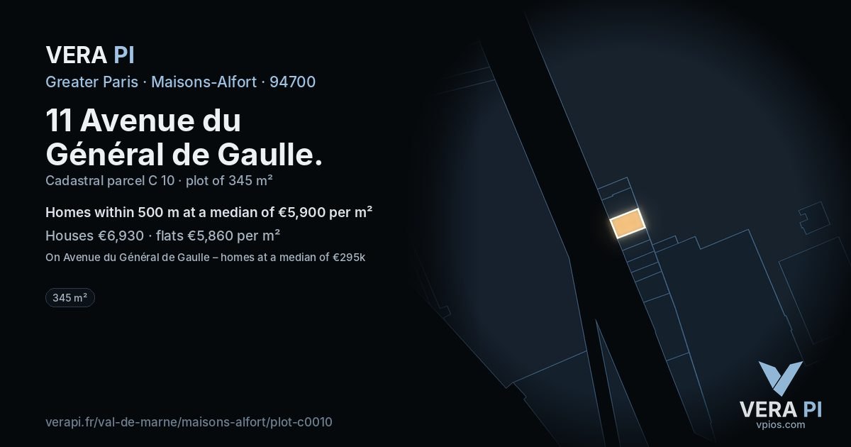 11 Avenue du Général de Gaulle, Maisons-Alfort at night – the plot lit, the parcels around coloured by the prices near them