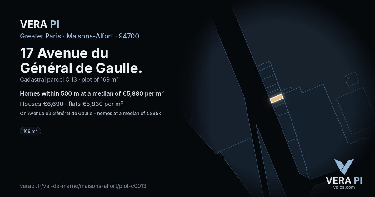 17 Avenue du Général de Gaulle, Maisons-Alfort at night – the plot lit, the parcels around coloured by the prices near them