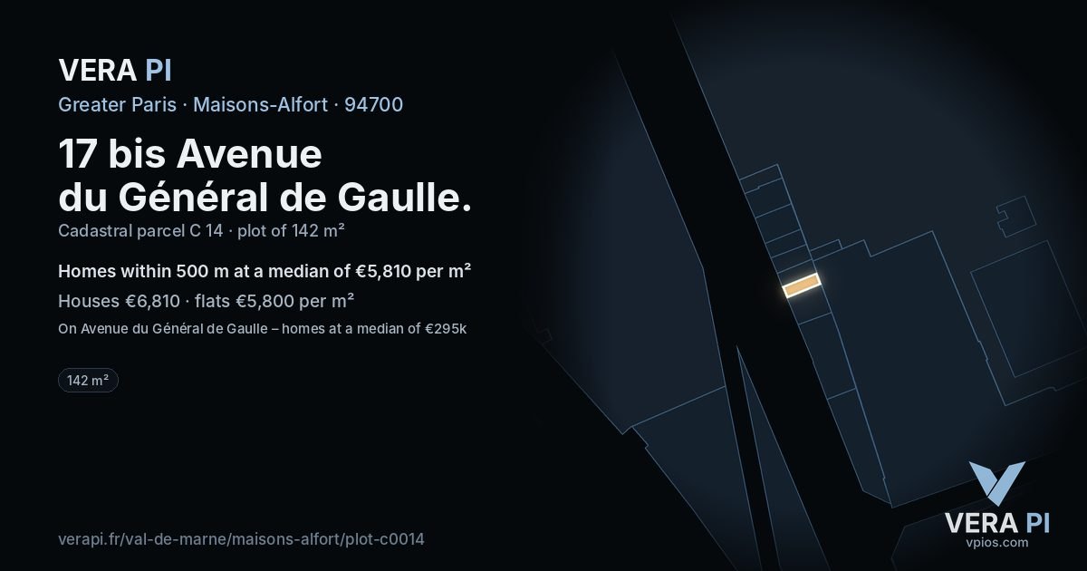 17 bis Avenue du Général de Gaulle, Maisons-Alfort at night – the plot lit, the parcels around coloured by the prices near them