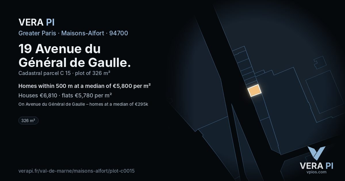 19 Avenue du Général de Gaulle, Maisons-Alfort at night – the plot lit, the parcels around coloured by the prices near them