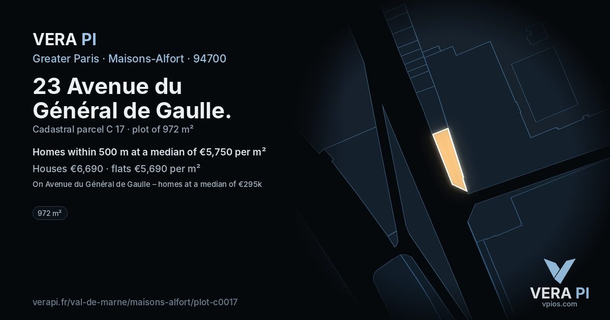 23 Avenue du Général de Gaulle, Maisons-Alfort at night – the plot lit, the parcels around coloured by the prices near them