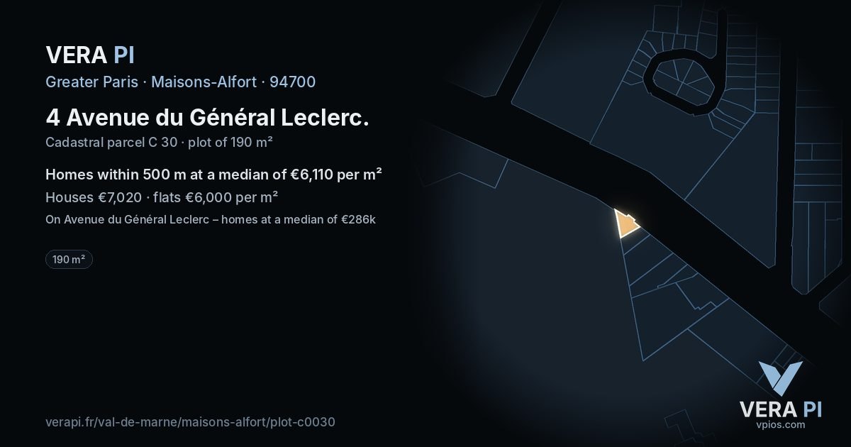 4 Avenue du Général Leclerc, Maisons-Alfort at night – the plot lit, the parcels around coloured by the prices near them