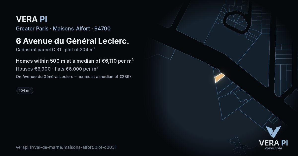 6 Avenue du Général Leclerc, Maisons-Alfort at night – the plot lit, the parcels around coloured by the prices near them