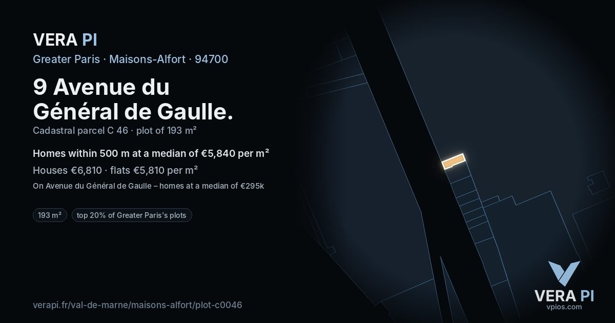 9 Avenue du Général de Gaulle, Maisons-Alfort at night – the plot lit, the parcels around coloured by the prices near them