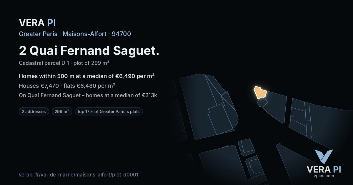 2 Quai Fernand Saguet, Maisons-Alfort at night – the plot lit, the parcels around coloured by the prices near them