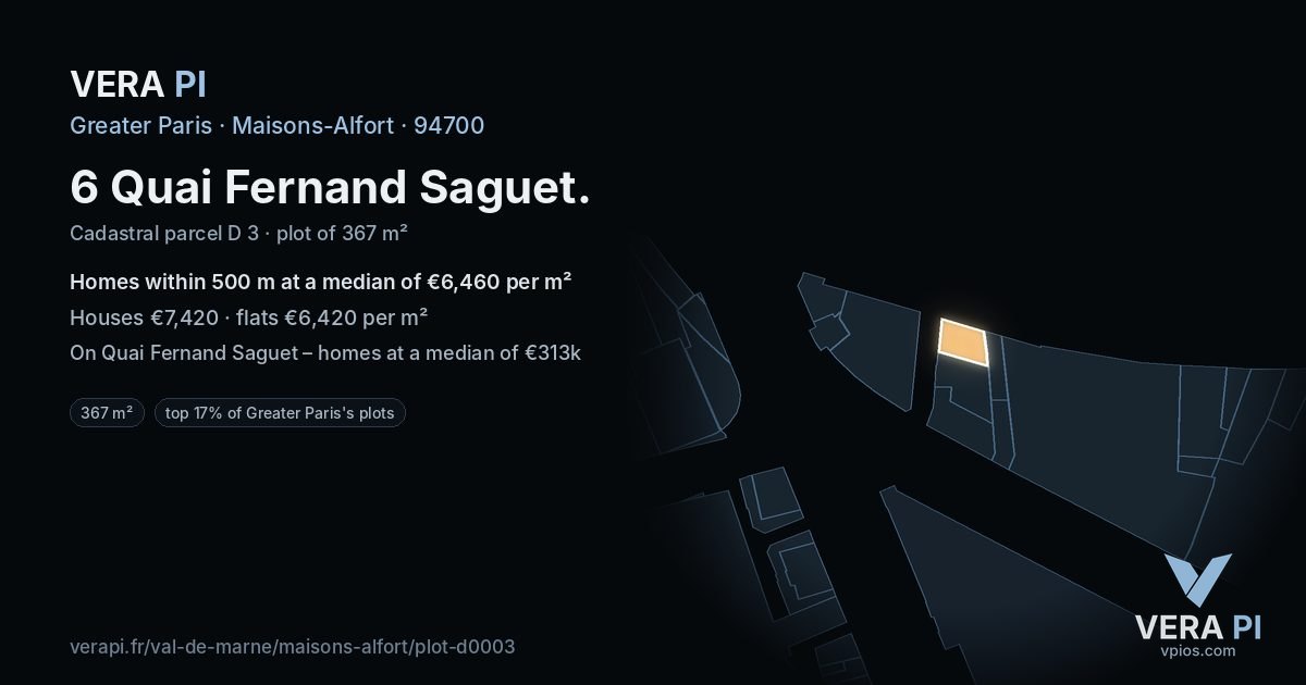 6 Quai Fernand Saguet, Maisons-Alfort at night – the plot lit, the parcels around coloured by the prices near them