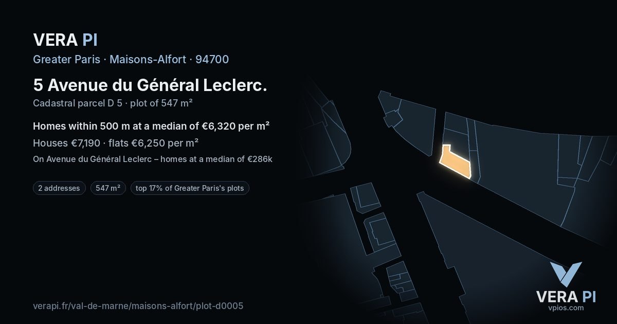 5 Avenue du Général Leclerc, Maisons-Alfort at night – the plot lit, the parcels around coloured by the prices near them
