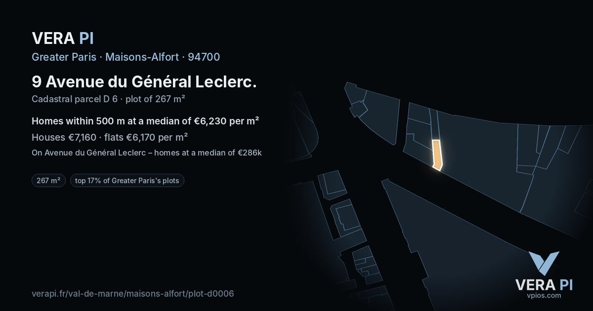 9 Avenue du Général Leclerc, Maisons-Alfort at night – the plot lit, the parcels around coloured by the prices near them