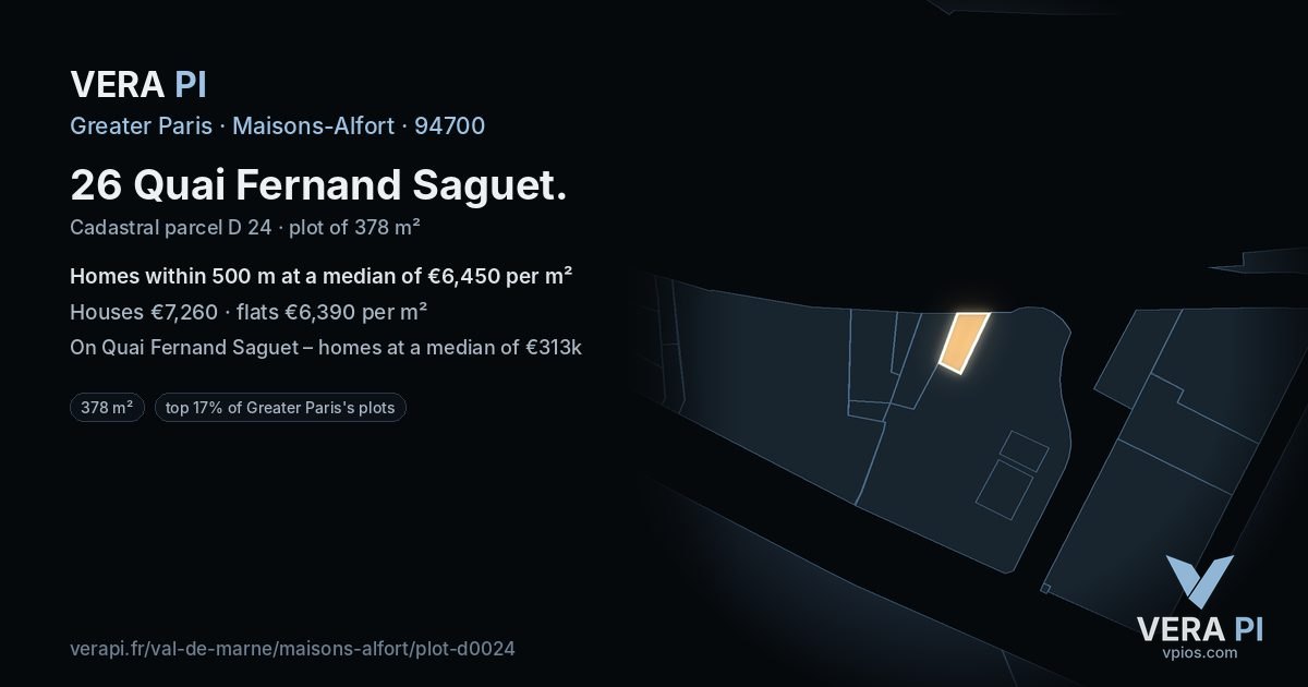 26 Quai Fernand Saguet, Maisons-Alfort at night – the plot lit, the parcels around coloured by the prices near them