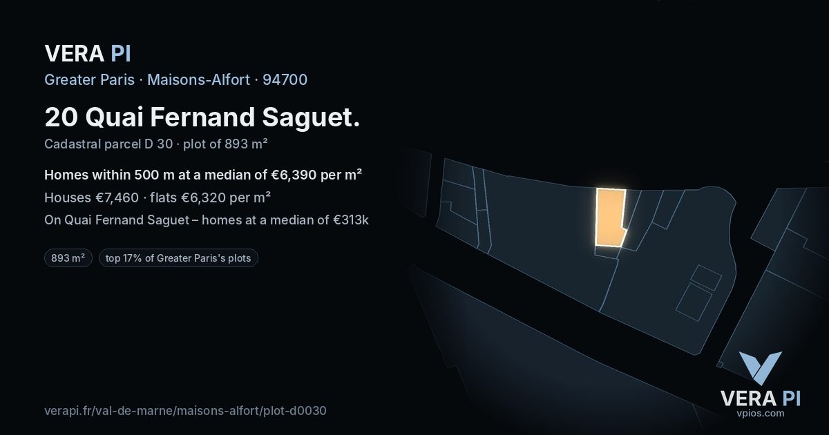 20 Quai Fernand Saguet, Maisons-Alfort at night – the plot lit, the parcels around coloured by the prices near them
