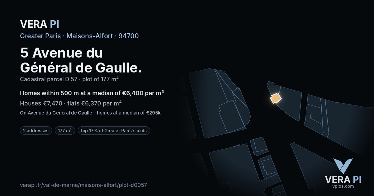 5 Avenue du Général de Gaulle, Maisons-Alfort at night – the plot lit, the parcels around coloured by the prices near them