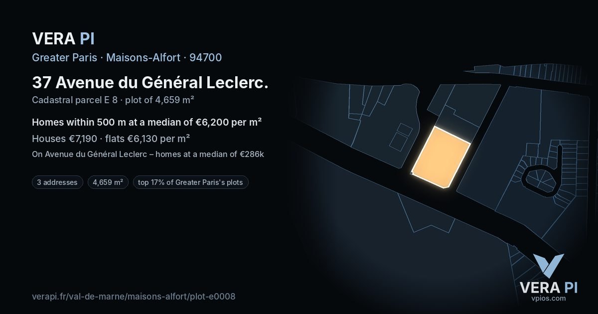 37 Avenue du Général Leclerc, Maisons-Alfort at night – the plot lit, the parcels around coloured by the prices near them