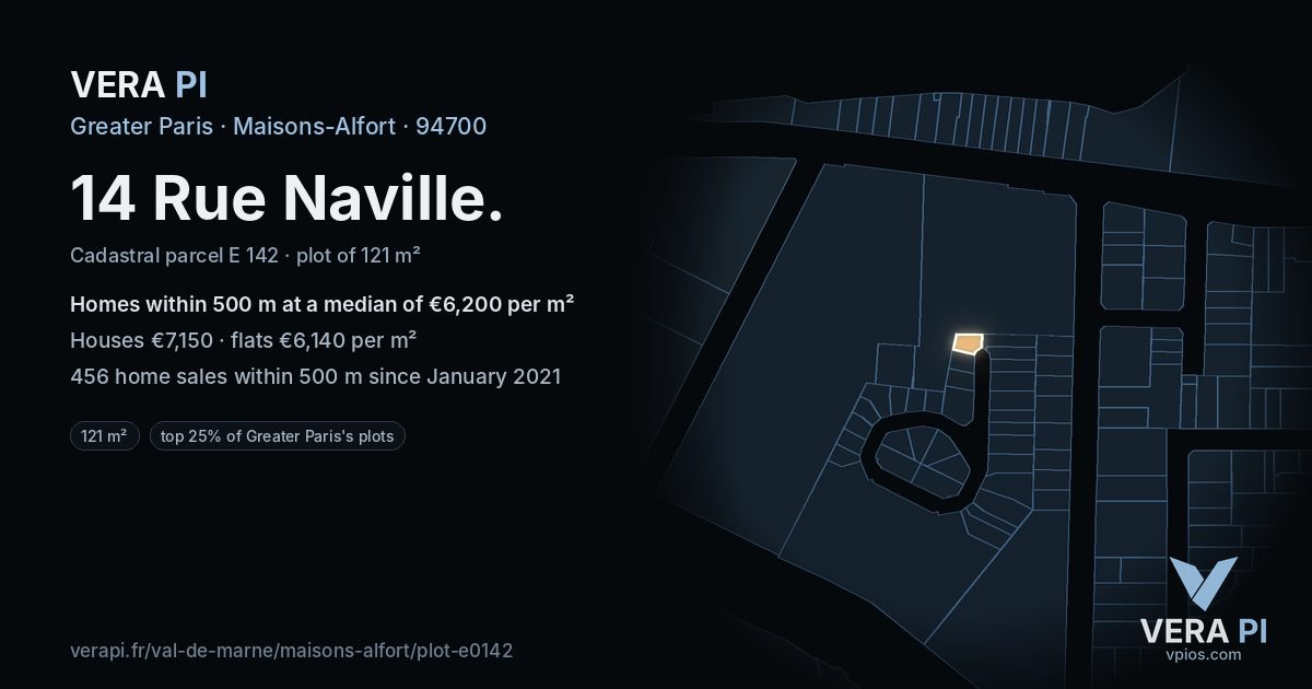 14 Rue Naville, Maisons-Alfort at night – the plot lit, the parcels around coloured by the prices near them