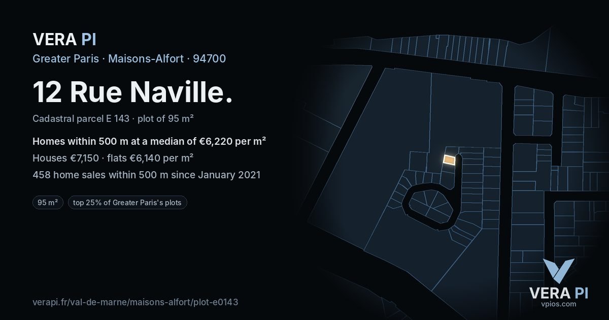 12 Rue Naville, Maisons-Alfort at night – the plot lit, the parcels around coloured by the prices near them