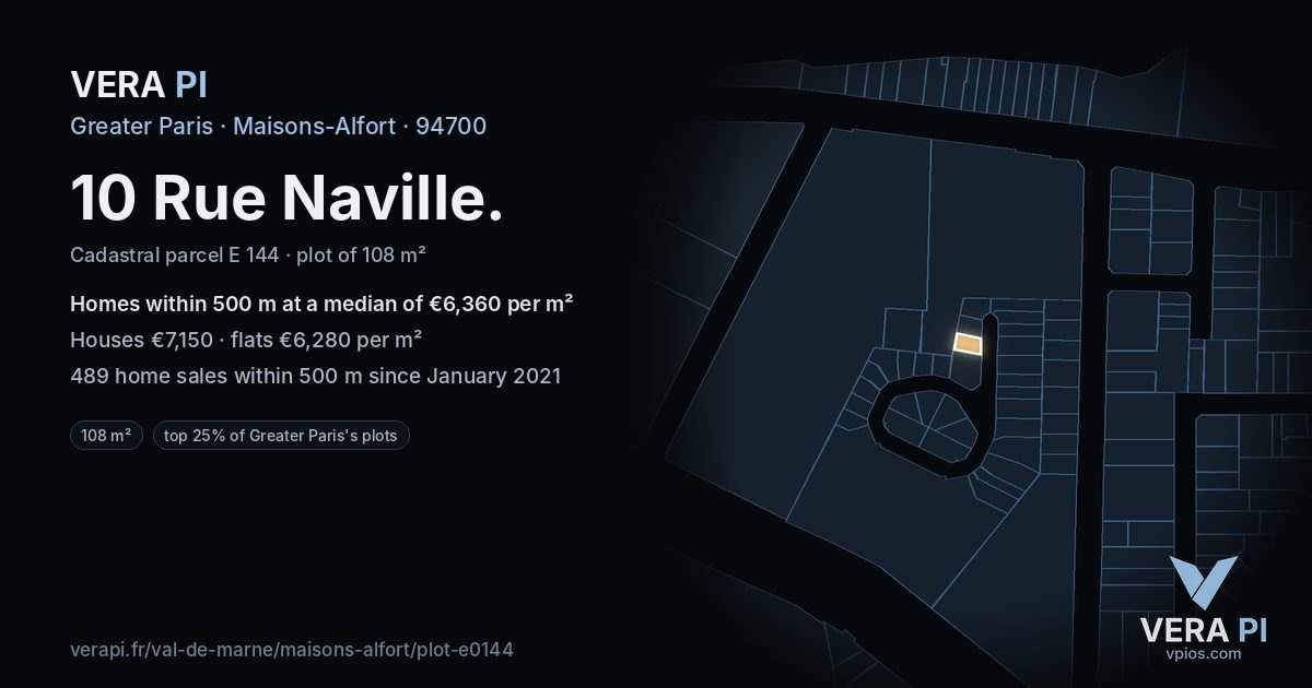 10 Rue Naville, Maisons-Alfort at night – the plot lit, the parcels around coloured by the prices near them