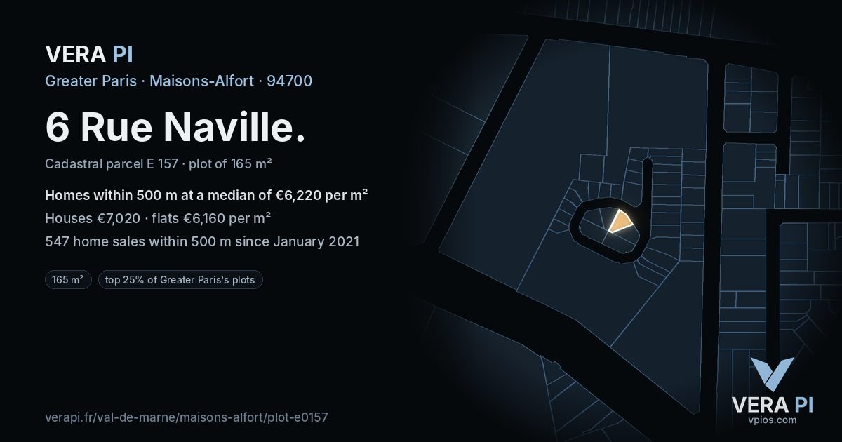 6 Rue Naville, Maisons-Alfort at night – the plot lit, the parcels around coloured by the prices near them
