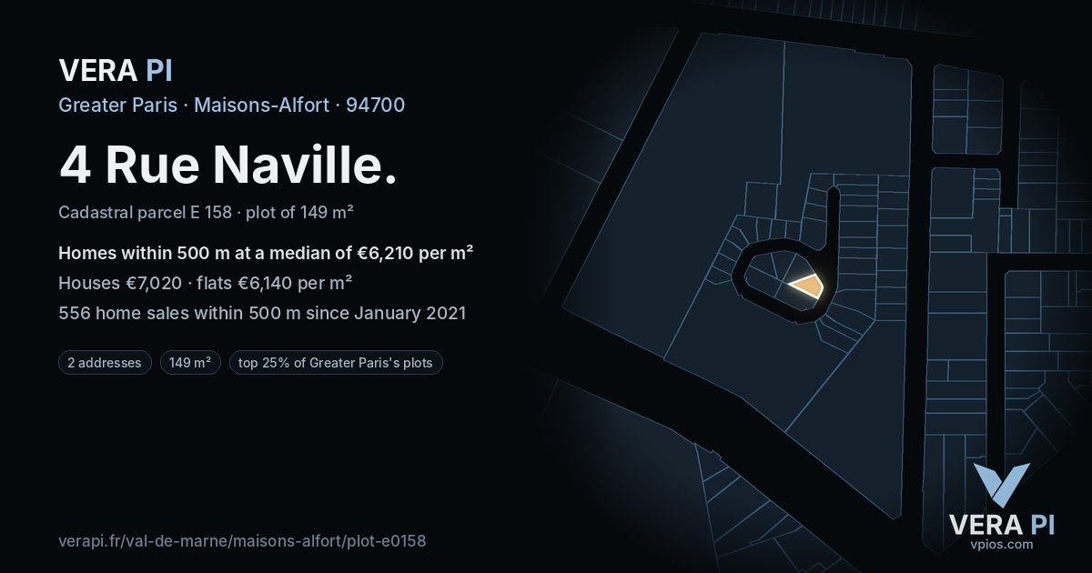 4 Rue Naville, Maisons-Alfort at night – the plot lit, the parcels around coloured by the prices near them
