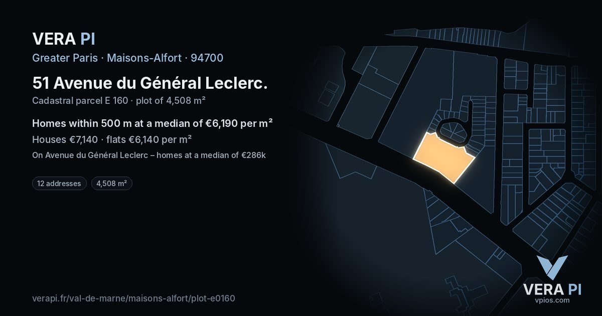 51 Avenue du Général Leclerc, Maisons-Alfort at night – the plot lit, the parcels around coloured by the prices near them