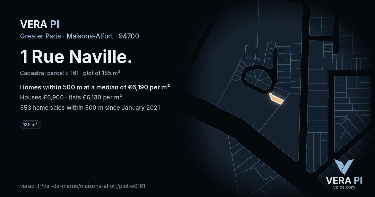 1 Rue Naville, Maisons-Alfort at night – the plot lit, the parcels around coloured by the prices near them
