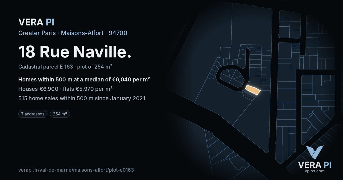 18 Rue Naville, Maisons-Alfort at night – the plot lit, the parcels around coloured by the prices near them
