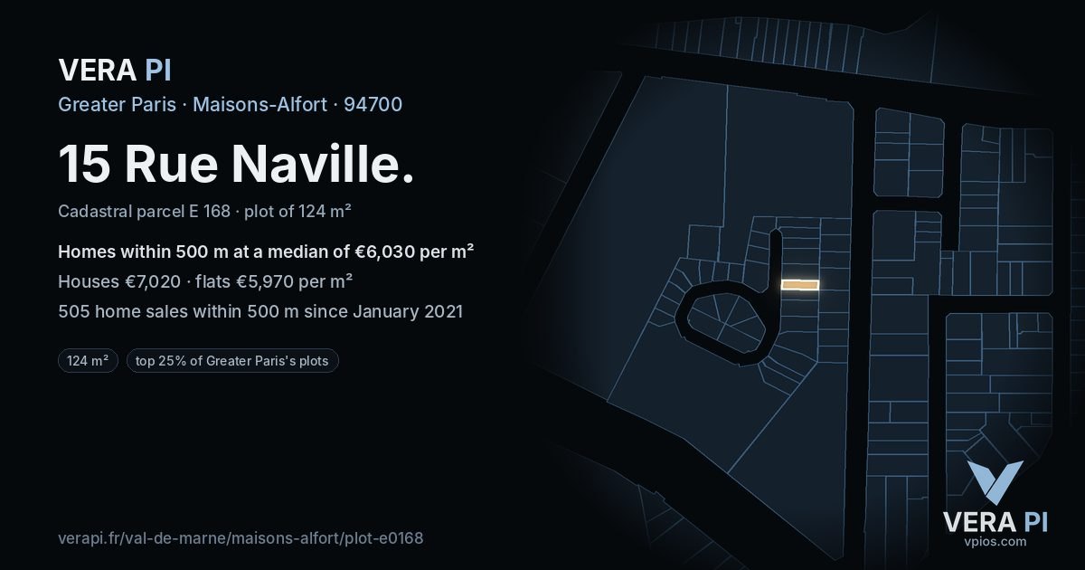 15 Rue Naville, Maisons-Alfort at night – the plot lit, the parcels around coloured by the prices near them