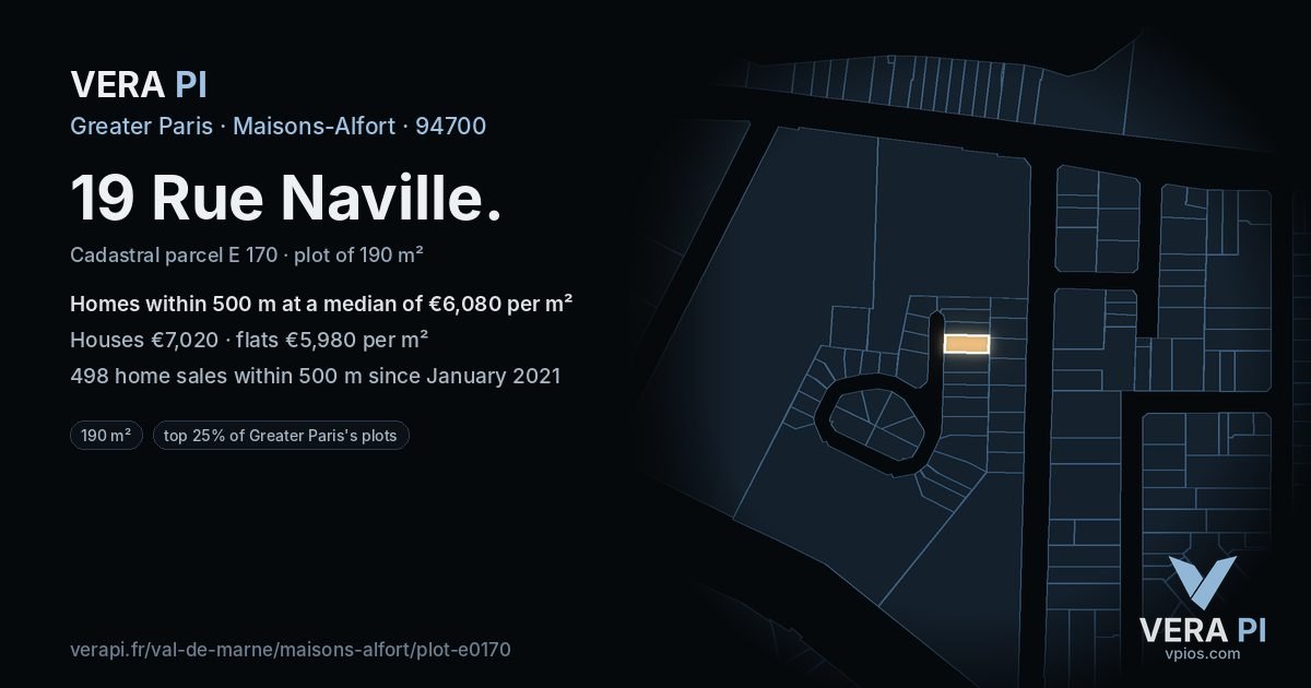 19 Rue Naville, Maisons-Alfort at night – the plot lit, the parcels around coloured by the prices near them