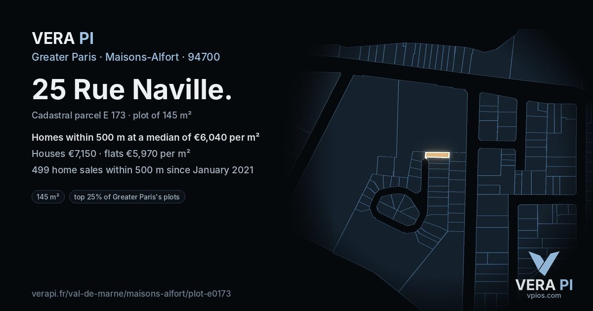 25 Rue Naville, Maisons-Alfort at night – the plot lit, the parcels around coloured by the prices near them