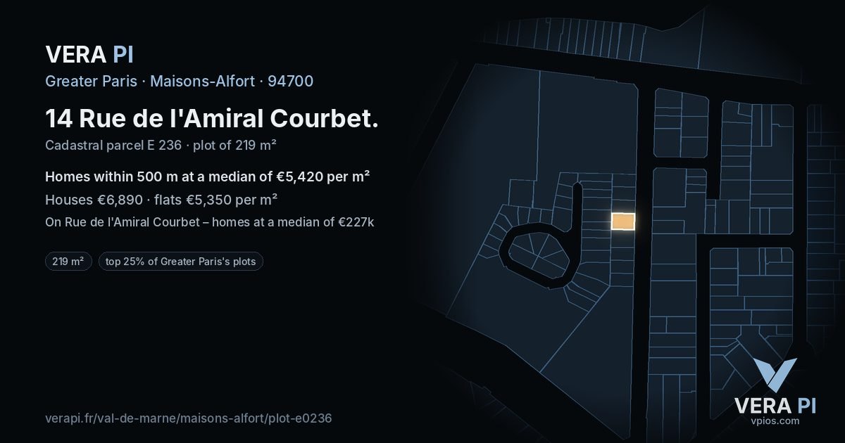 14 Rue de l'Amiral Courbet, Maisons-Alfort at night – the plot lit, the parcels around coloured by the prices near them