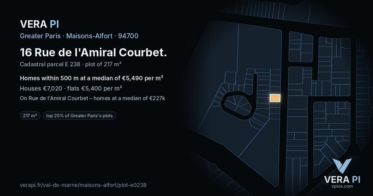 16 Rue de l'Amiral Courbet, Maisons-Alfort at night – the plot lit, the parcels around coloured by the prices near them