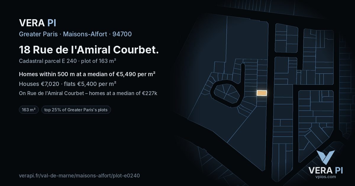 18 Rue de l'Amiral Courbet, Maisons-Alfort at night – the plot lit, the parcels around coloured by the prices near them