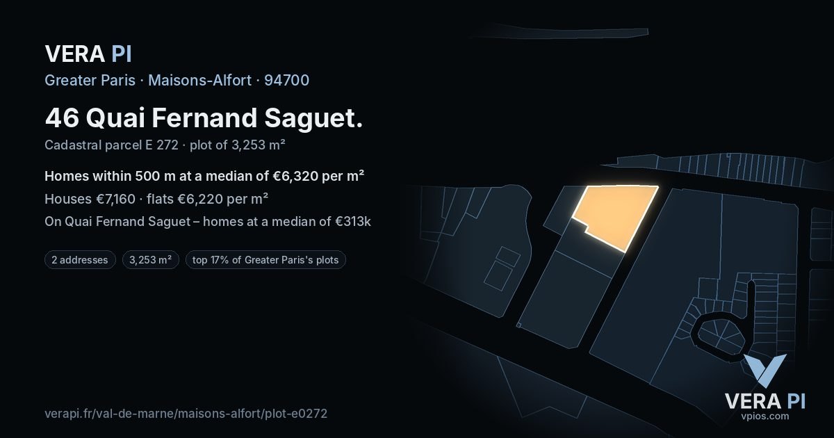 46 Quai Fernand Saguet, Maisons-Alfort at night – the plot lit, the parcels around coloured by the prices near them
