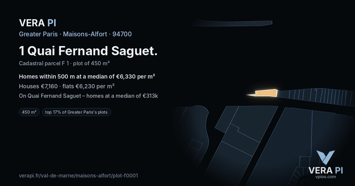 1 Quai Fernand Saguet, Maisons-Alfort at night – the plot lit, the parcels around coloured by the prices near them