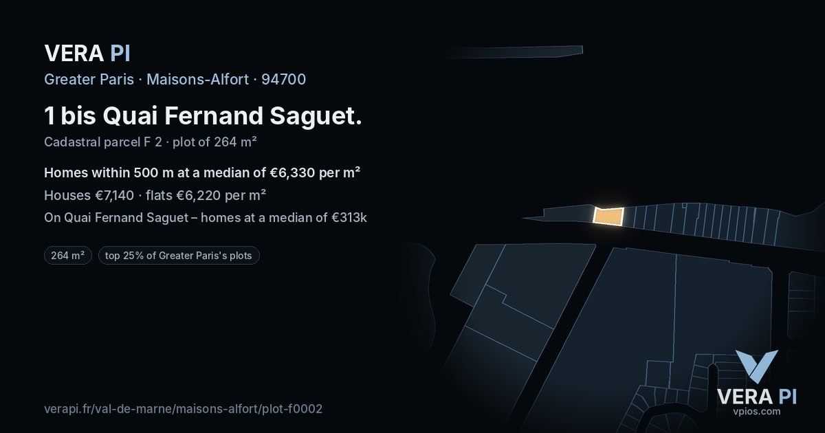 1 bis Quai Fernand Saguet, Maisons-Alfort at night – the plot lit, the parcels around coloured by the prices near them