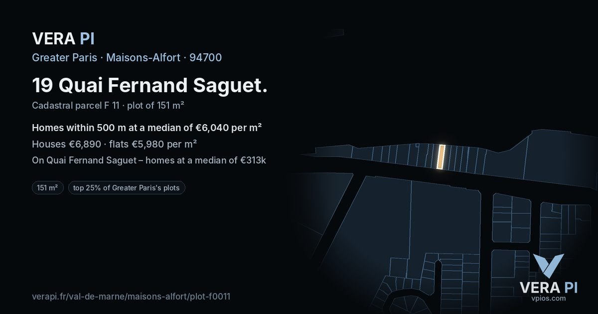19 Quai Fernand Saguet, Maisons-Alfort at night – the plot lit, the parcels around coloured by the prices near them
