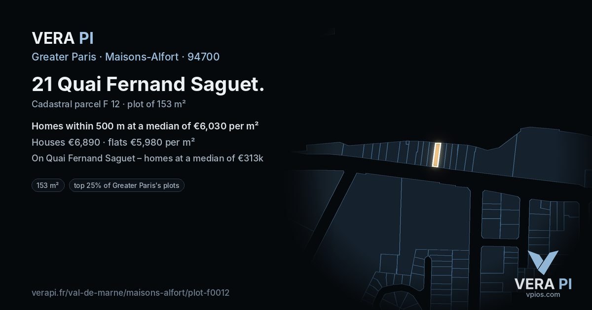 21 Quai Fernand Saguet, Maisons-Alfort at night – the plot lit, the parcels around coloured by the prices near them