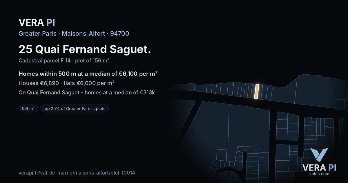 25 Quai Fernand Saguet, Maisons-Alfort at night – the plot lit, the parcels around coloured by the prices near them