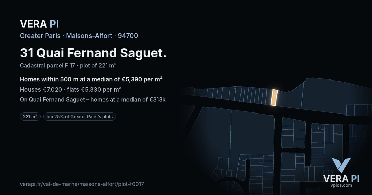 31 Quai Fernand Saguet, Maisons-Alfort at night – the plot lit, the parcels around coloured by the prices near them