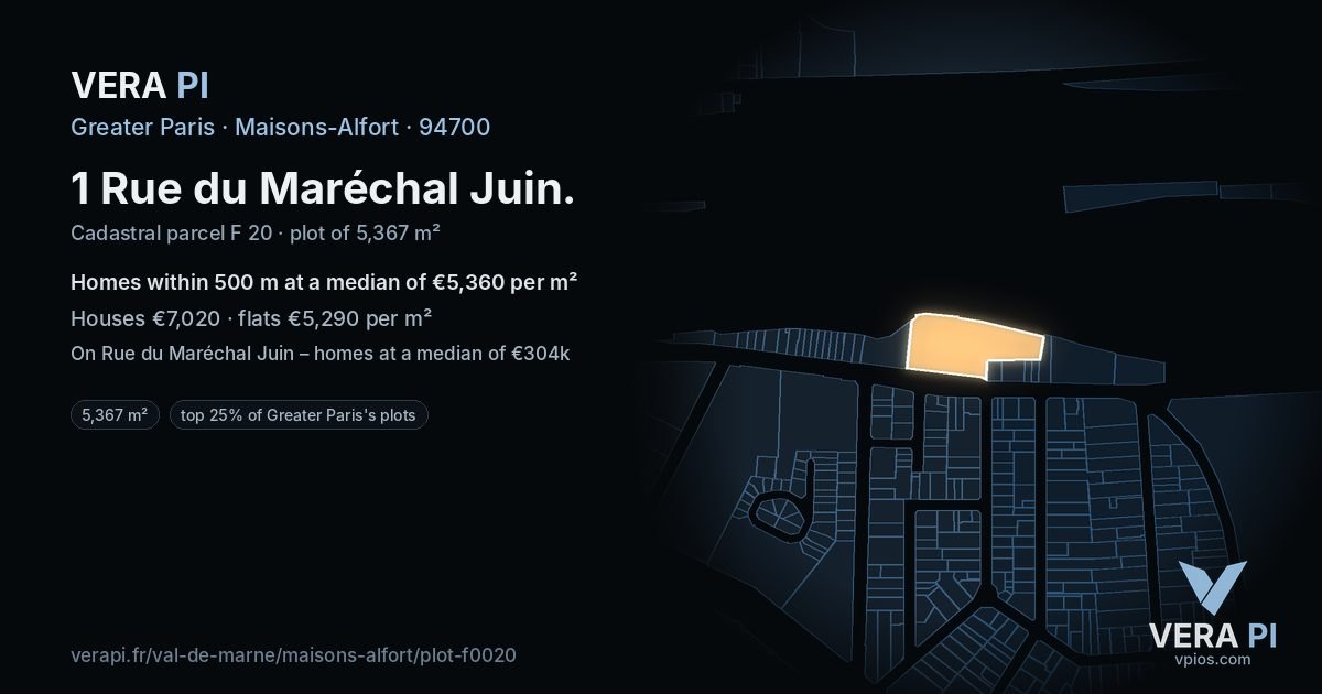 1 Rue du Maréchal Juin, Maisons-Alfort at night – the plot lit, the parcels around coloured by the prices near them