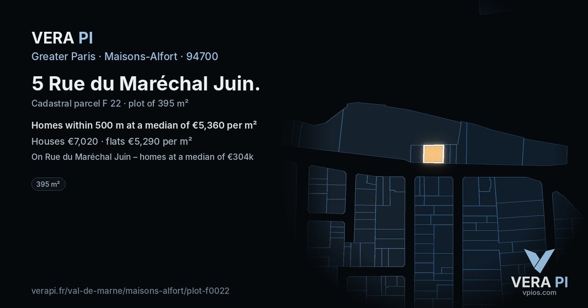 5 Rue du Maréchal Juin, Maisons-Alfort at night – the plot lit, the parcels around coloured by the prices near them