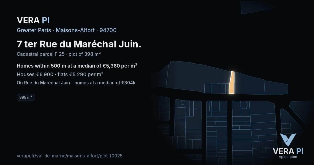 7 ter Rue du Maréchal Juin, Maisons-Alfort at night – the plot lit, the parcels around coloured by the prices near them