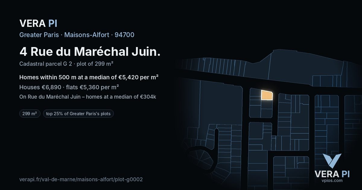 4 Rue du Maréchal Juin, Maisons-Alfort at night – the plot lit, the parcels around coloured by the prices near them