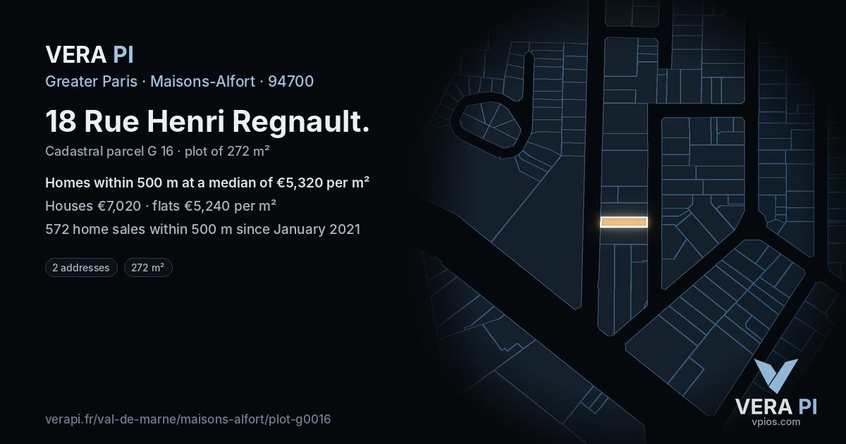 18 Rue Henri Regnault, Maisons-Alfort at night – the plot lit, the parcels around coloured by the prices near them