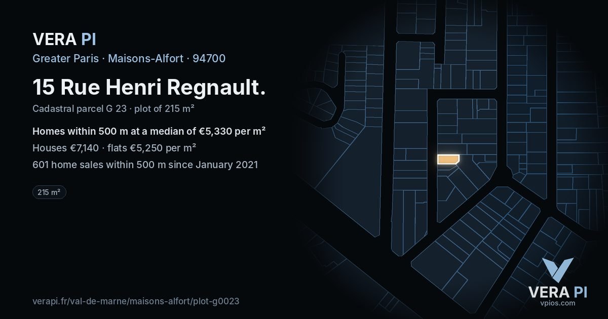 15 Rue Henri Regnault, Maisons-Alfort at night – the plot lit, the parcels around coloured by the prices near them