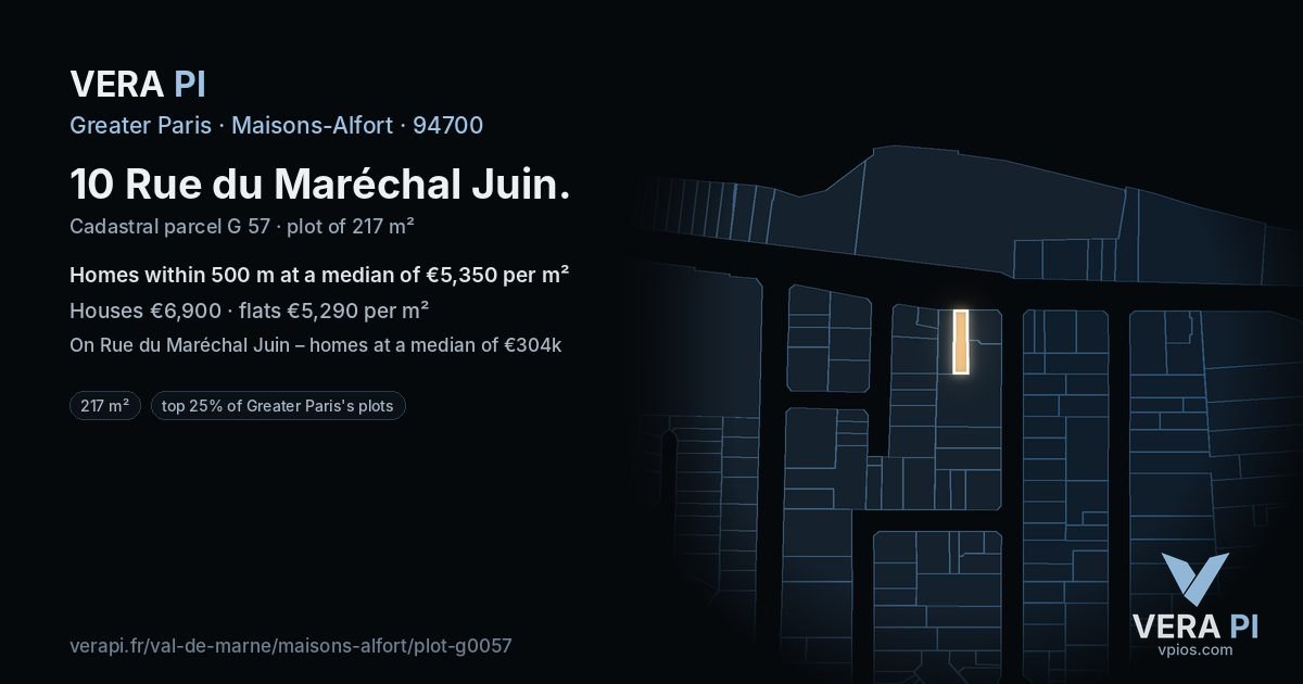 10 Rue du Maréchal Juin, Maisons-Alfort at night – the plot lit, the parcels around coloured by the prices near them