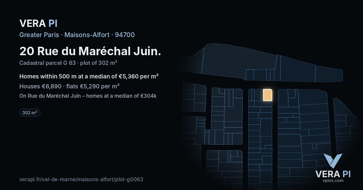 20 Rue du Maréchal Juin, Maisons-Alfort at night – the plot lit, the parcels around coloured by the prices near them