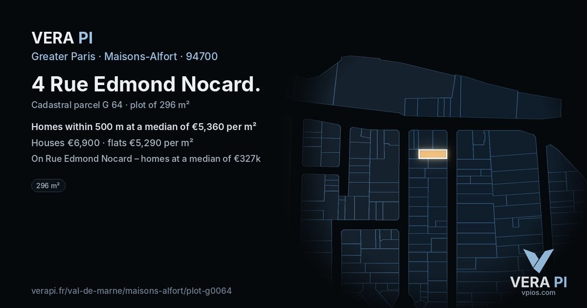 4 Rue Edmond Nocard, Maisons-Alfort at night – the plot lit, the parcels around coloured by the prices near them