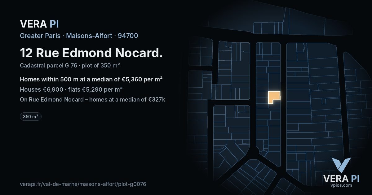 12 Rue Edmond Nocard, Maisons-Alfort at night – the plot lit, the parcels around coloured by the prices near them
